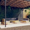 9-tlg. Garten-Lounge-Set mit Grauen Kissen Kiefer Massivholz