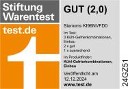 Siemens KI96NVFD0 iQ300 Einbau Kühl-Gefrierkombination, Nischenhöhe 194 cm, NoFrost, 290 L, Festtürtechnik, hyperFresh, LED Beleuchtung, weiß