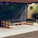10-tlg. Garten-Lounge-Set mit Grauen Kissen Kiefer Massivholz
