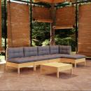 6-tlg. Garten-Lounge-Set mit Grauen Kissen Kiefernholz