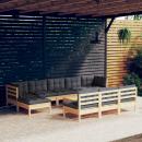 11-tlg. Garten-Lounge-Set mit Grauen Kissen Kiefernholz