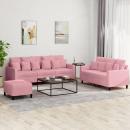 3-tlg. Sofagarnitur mit Kissen Rosa Samt