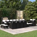 19-tlg. Garten-Essgruppe mit Kissen Poly Rattan Schwarz