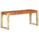 Bank 110 cm Braun Echtleder und Massivholz Mango
