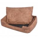 Hundebett mit Kissen PU Kunstleder Größe M Beige