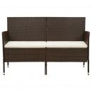 Gartensofa 3-Sitzer mit Kissen Braun Poly Rattan