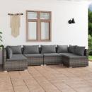 6-tlg. Garten-Lounge-Set mit Kissen Poly Rattan Grau
