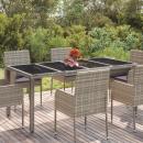 Gartentisch mit Glasplatte Grau 190x90x75 cm Poly Rattan