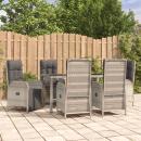 7-tlg. Garten-Essgruppe mit Kissen Grau Poly Rattan