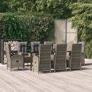 9-tlg. Garten-Essgruppe mit Kissen Schwarz und Grau Poly Rattan