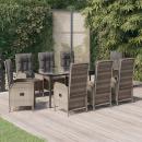 9-tlg. Garten-Essgruppe mit Kissen Schwarz und Grau Poly Rattan