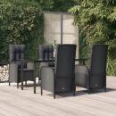 5-tlg. Garten-Essgruppe mit Kissen Schwarz Poly Rattan