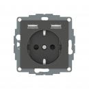 ARDEBO.de Merten MEG2366-0414 Schuko-Steckdosen-Einsatz mit USB Ladegerät 2,4 A, System M, anthrazit