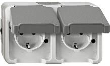 ARDEBO.de Merten SCHUKO-Doppel-Steckdose, Aquastar, 16 A, AC 250 V, waagerecht angeordnet, Berührungsschutz, lichtgrau, (MEG2320-80299