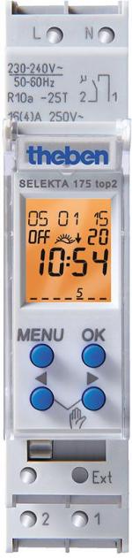 ARDEBO.de Theben SELEKTA 175 top2 Astro-Zeitschaltuhr 1 Kanal, Astroprogramm, Wochenprogramm, 230 V, REG/DIN-Schiene/Hutschiene, Offset, externer Eingang 1750100