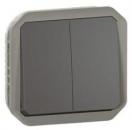 ARDEBO.de Legrand Plexo New Einsatz wahlweise Doppelwechselschalter 10AX/Taster 10A, Steckklemmen (SL), IP 55, anthrazit (069805L)