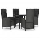 5-tlg. Garten-Essgruppe mit Kissen Schwarz Poly Rattan