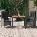 3-tlg. Garten-Essgruppe mit Kissen Schwarz Poly Rattan