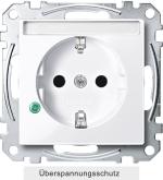 ARDEBO.de Merten MEG2305-0325 SCHUKO-Steckdose mit Überspannungsschutz und Schriftfeld, erhöhter Berührungsschutz, Steckklemmen, System M, aktivweiß glänzend