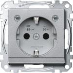 ARDEBO.de Merten SCHUKO Steckdose mit Lichtauslass und LED-Beleuchtungs-Modul, System M, erhöhter Berührungsschutz, Steckklemmen, aluminium matt (MEG2304-0460)