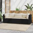 3-tlg. Garten-Lounge-Set mit Kissen Schwarz Poly Rattan