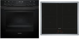 ARDEBO.de Siemens PQ522VAAB Einbau Herdset mit Induktionskochfeld (EM645CQB6E + HE278GBB4), 60 cm breit, 71 L, cookControl30, 3D Heißluft, Schnellaufheizung, Timerfunktion, Kindersicherung, Rahmen aufliegend, schwarz