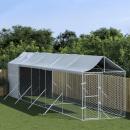 Outdoor-Hundezwinger mit Dach Silbern 2x10x2,5 m Stahl Verzinkt