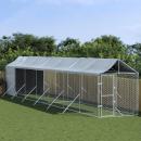 Outdoor-Hundezwinger mit Dach Silbern 2x14x2,5 m Stahl Verzinkt