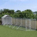 Outdoor-Hundezwinger mit Dach Silbern 2x14x2,5 m Stahl Verzinkt