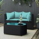3-tlg. Garten-Lounge-Set mit Kissen Schwarz Poly Rattan