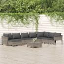 9-tlg. Garten-Lounge-Set mit Kissen Grau Poly Rattan