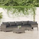 6-tlg. Garten-Lounge-Set mit Kissen Grau Poly Rattan