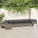 7-tlg. Garten-Lounge-Set mit Kissen Grau Poly Rattan