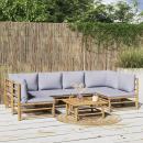 7-tlg. Garten-Lounge-Set mit Hellgrauen Kissen Bambus