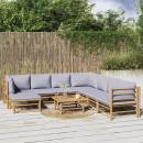 9-tlg. Garten-Lounge-Set mit Kissen Hellgrau Bambus