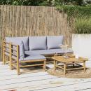 5-tlg. Garten-Lounge-Set mit Hellgrauen Kissen Bambus