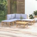6-tlg. Garten-Lounge-Set mit Hellgrauen Kissen Bambus