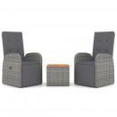3-tlg. Garten-Lounge-Set Grau Poly Rattan & Massivholz Akazie