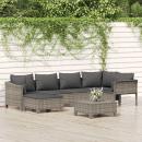 7-tlg. Garten-Lounge-Set mit Kissen Grau Poly Rattan