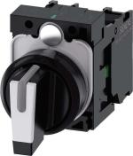 ARDEBO.de Siemens 3SU1100-2BM60-1NA0 Knebelschalter, beleuchtbar, 22 mm, rund, Kunststoff, weiß, Knebel, kurz, 3 Schaltstellungen, tastend, 10:30h/12h/13:30h, mit Halter, 1S, 1S, Schraubanschluss