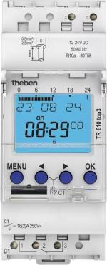 ARDEBO.de Theben TR 610 top3 12-24V Digitale Zeitschaltuhr 1 Kanal, REG/DIN-Schiene/Hutschiene, 2TE, Wochenprogramm, App, 24 V, EIN-AUS Schaltzeiten, Dauerschaltung EIN/AUS, 10 Jahre Gangreserve, integrierter Betriebsstundenzähler, Ferienprogramm, LED 6 -