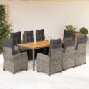 ARDEBO.de - 9-tlg. Garten-Essgruppe mit Kissen Grau Poly Rattan