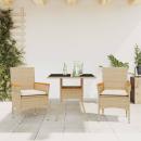 ARDEBO.de - 3-tlg. Garten-Essgruppe mit Kissen Beige Poly Rattan und Glas