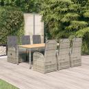 7-tlg. Garten-Essgruppe mit Kissen Grau Poly Rattan