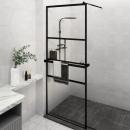Duschwand mit Ablage für Walk-In-Dusche Schwarz 80x195 cm ESG