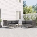 9-tlg. Garten-Lounge-Set mit Kissen Grau Poly Rattan