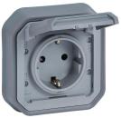 ARDEBO.de Legrand Plexo New Feuchtraum-Unterputz Schutzkontakt-Steckdose, Schraubklemmen (SK), mit Krallen, IP 44, grau (069834L)