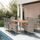 9-tlg. Garten-Essgruppe mit Kissen Grau Poly Rattan