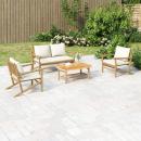 4-tlg. Garten-Lounge-Set mit Cremeweißen Kissen Bambus