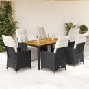 ARDEBO.de - 7-tlg. Garten-Essgruppe mit Kissen Schwarz Poly Rattan